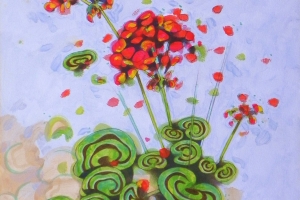 Geraniums III. Oil on paper, 30 x 44 cm, 2016.